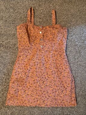 Floral Rust Pink Sundress with Button Front
